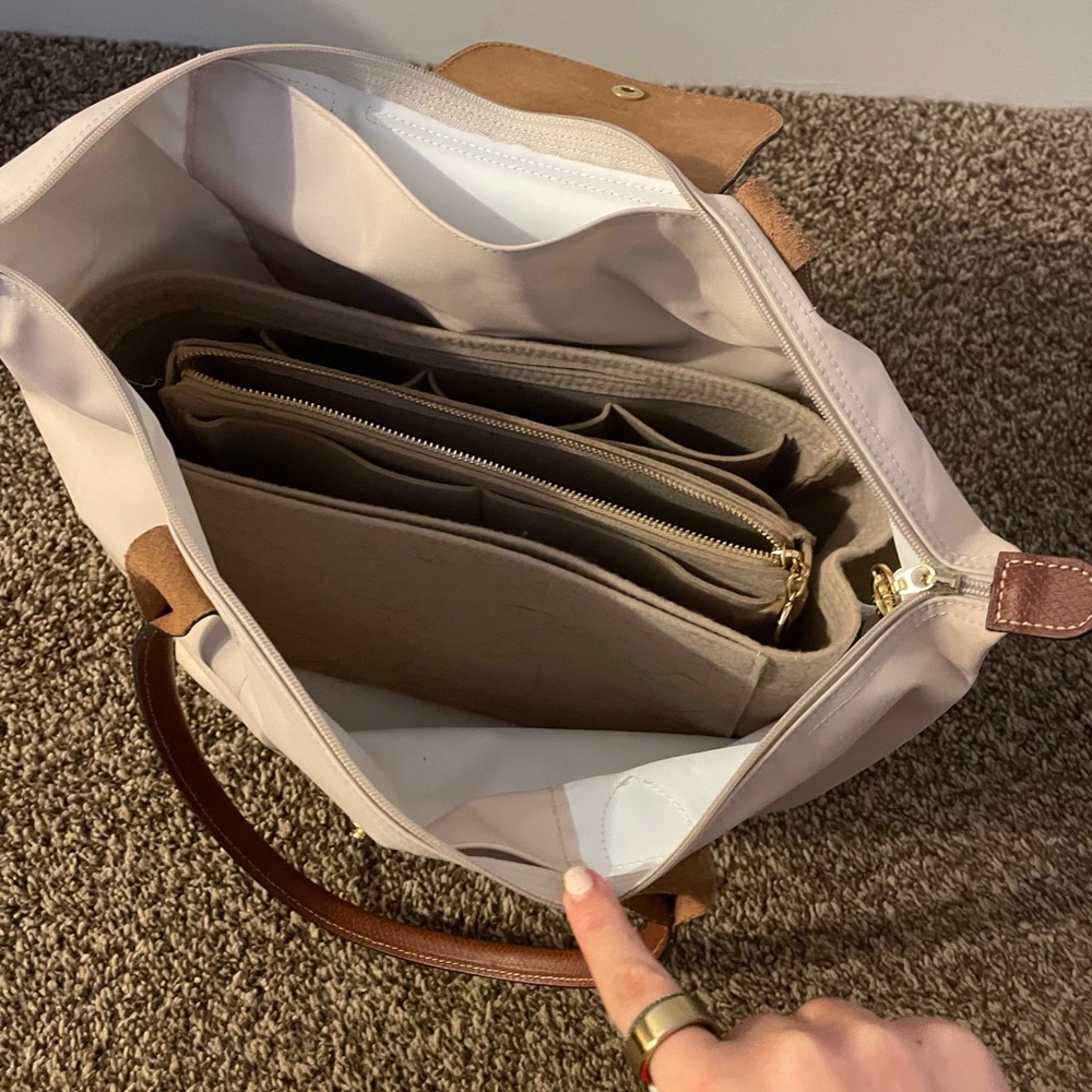 Brown Trim Cream Tote Bag - Picture 5 of 7